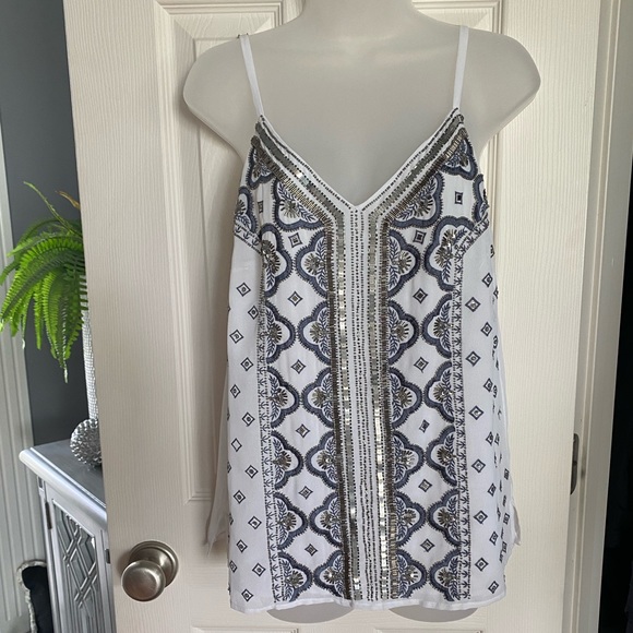White House Black Market Tops - Like new! WHBM beautiful embellished tank top. M.
